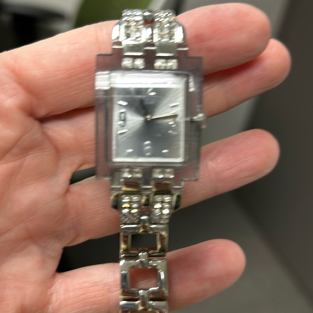 Swatch Silver Rhinestone Rectangular Watch